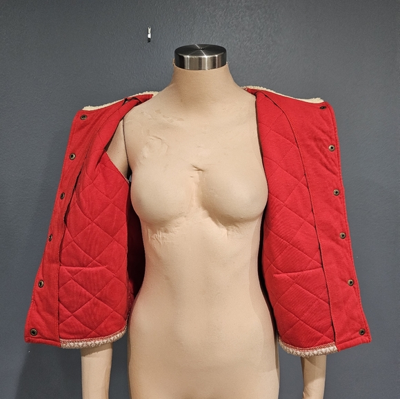 FREE PEOPLE Women Fair Isle Reindeer Hooded Quilted Red Beige Vest S - Picture 6 of 8